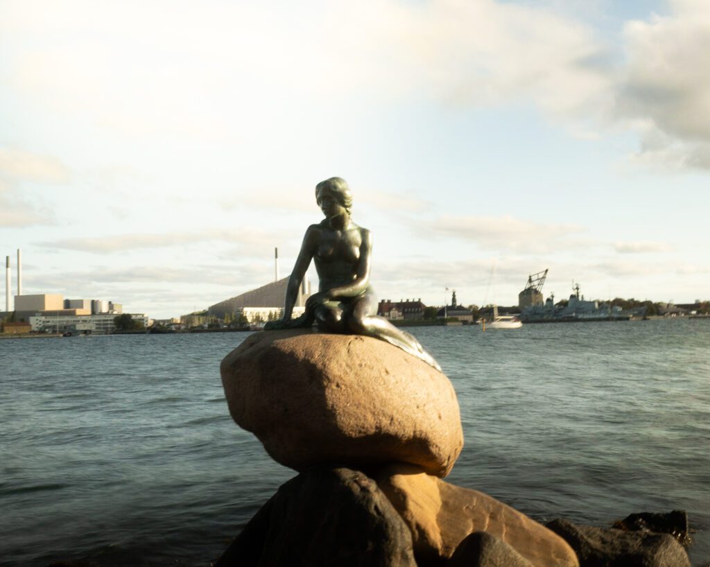 The Little Mermaid in Copenhagen. A landmark of Denmark. Sculpture. Ocean. Monument Denmark.